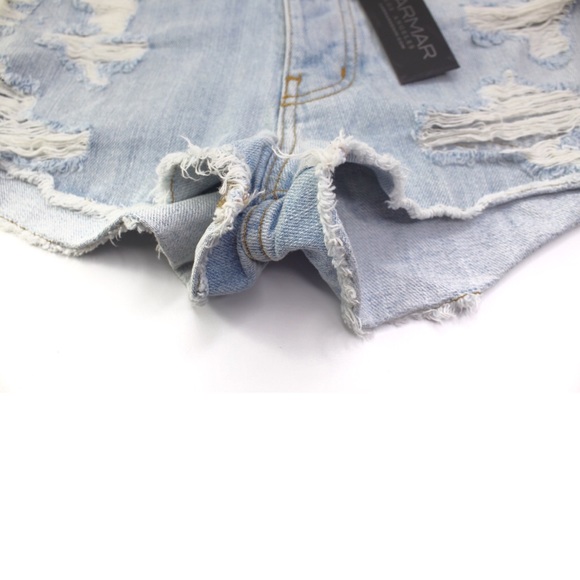 LF Carmar NWT High Rise Light Wash Destroyed Open Frayed Hem Jean Shorts 25 0 - Picture 4 of 9